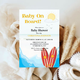 Baby aan boord van het strand surfplank baby showe kaart