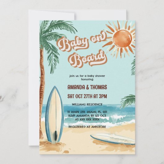 Baby aan boord van het Surfboard Baby shower Kaart (Voorkant)