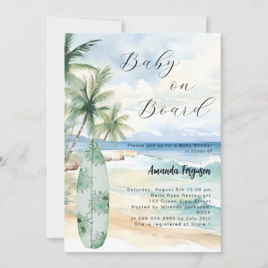 Baby aan boord van het surfboard Tropical Beach Ba Kaart (Voorkant)