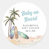 Baby aan boord van het Surfing Beach Baby shower Ronde Sticker (Voorkant)