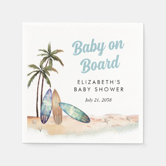 Baby aan boord van het Surfing Beach Baby shower Servet (Voorkant)