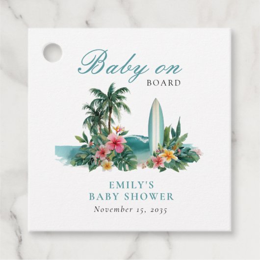 Baby aan boord van het Surven Beach Baby shower Bedankjes Labels (Voorkant)