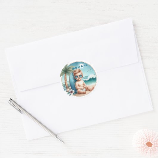 Baby aan boord van het Surven-thema Beach Baby sho Ronde Sticker (Envelop)