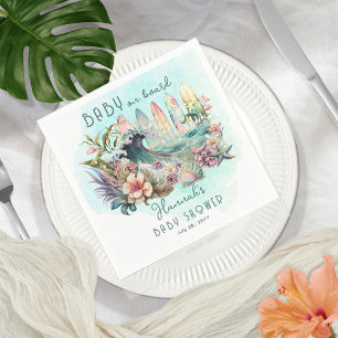 Baby aan boord van het tropisch surfhout Baby show Servet