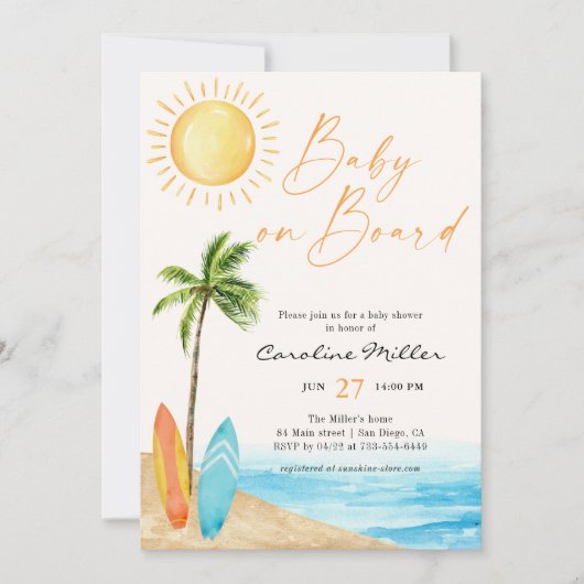Baby Aan boord van Summer Beach Baby shower Kaart (Voorkant)