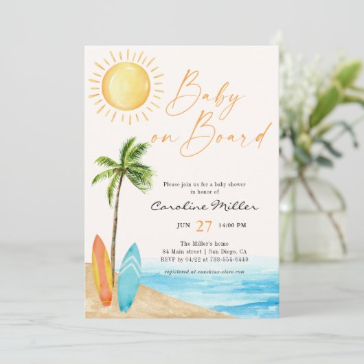Baby Aan boord van Summer Beach Baby shower Kaart (Staand voorkant)