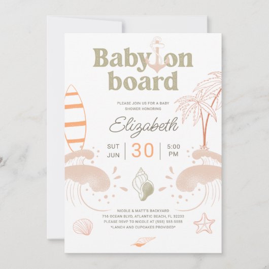Baby aan boord van Surf Baby shower Uitnodiging Ka (Voorkant)