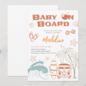 Baby aan boord van Surf Baby shower Uitnodiging Ka (Voorkant / Achterkant)
