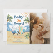 Baby aan boord van Surf Beach Baby shower Foto Kaart (Voorkant)