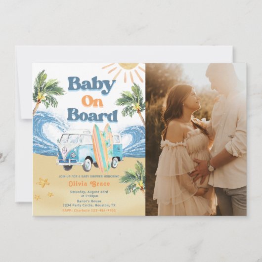 Baby aan boord van Surf Beach Baby shower Foto Kaart (Voorkant)
