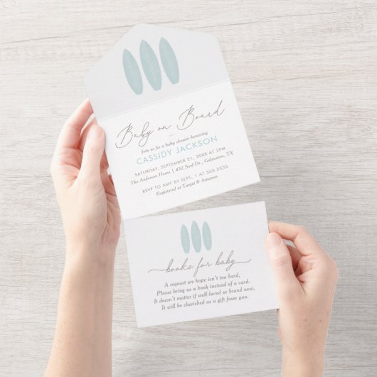 Baby aan boord Waterverf SurfboardBaby shower All In One Uitnodiging (Afscheurbaar)