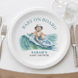 Baby aan boord Waterverf Surfen Baby shower Papieren Bordje