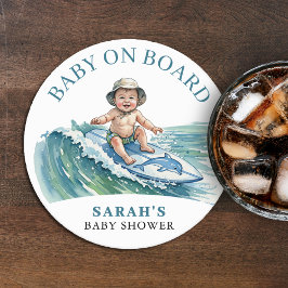 Baby aan boord Waterverf Surfen Baby shower Ronde Kartonnen Onderzetter