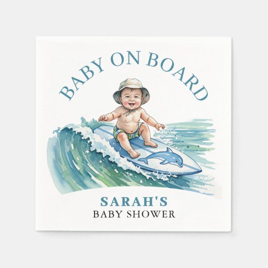Baby aan boord Waterverf Surfen Baby shower Servet (Voorkant)