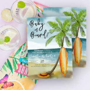 Baby Aan boord Waterverf surfen strand baby shower Kaart