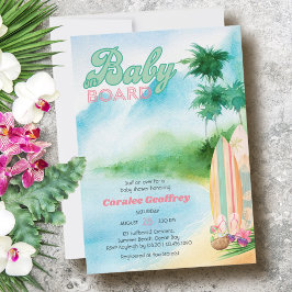 Baby aan boord Waterverf Surfstrand Baby shower Kaart