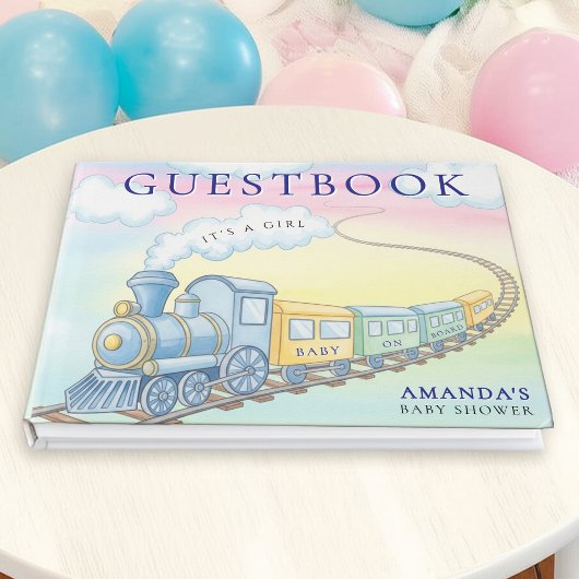 Baby aan boord Waterverf Train Baby shower Gastenboek