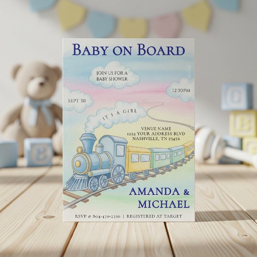 Baby aan boord Waterverf Train Baby shower Kaart