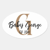 Baby aangepaste monogram naam minimaal ovale sticker (Voorkant)