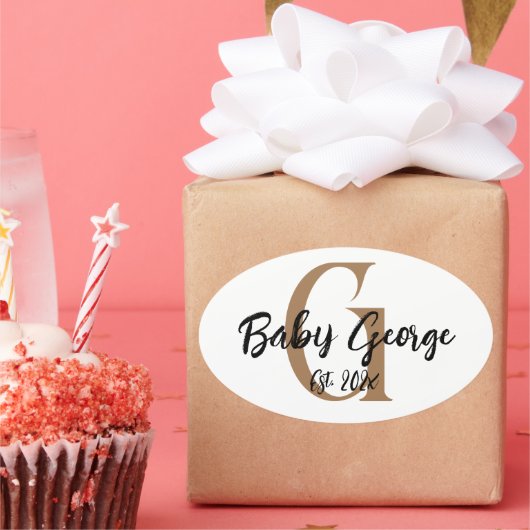 Baby aangepaste monogram naam minimaal ovale sticker (Feest)