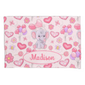 Baby Aangepaste naam Cute Pink Elephant Kussensloo Kussensloop (Voorkant)