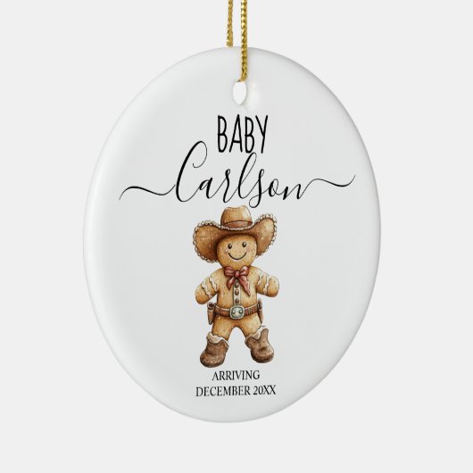 Baby Aankomst Gingerbread Cowboy Keepsake Keramisch Ornament (Rechts)