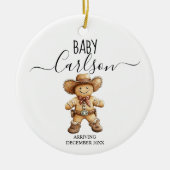 Baby Aankomst Gingerbread Cowboy Keepsake Keramisch Ornament (Voorkant)