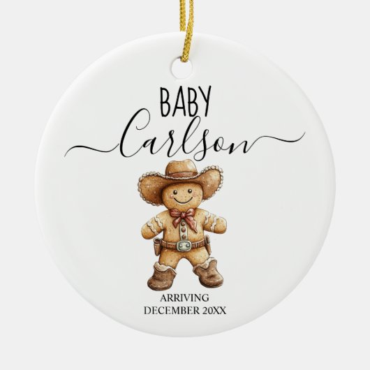 Baby Aankomst Gingerbread Cowboy Keepsake Keramisch Ornament (Voorkant)