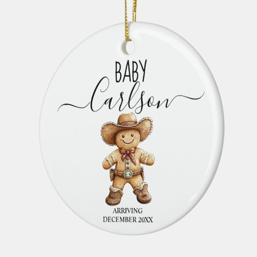 Baby Aankomst Gingerbread Cowboy Keepsake Keramisch Ornament (Links)