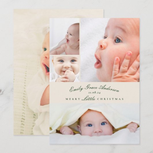 Baby Aankondiging 5 Collage Merry Little Christmas (Voorkant / Achterkant)