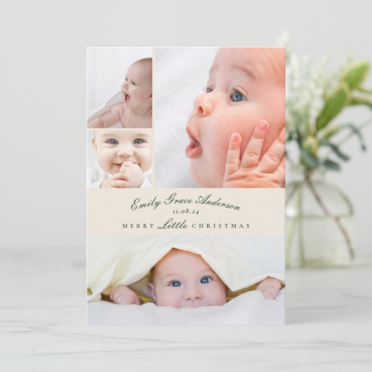 Baby Aankondiging 5 Collage Merry Little Christmas (Staand voorkant)