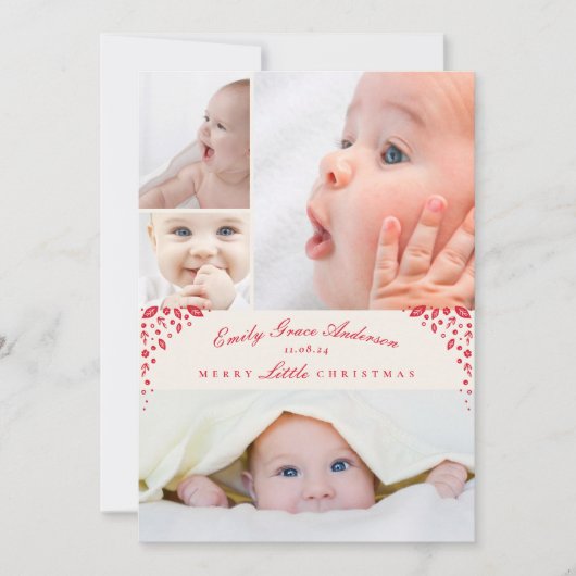 Baby Aankondiging 5 Collage Merry Little Christmas (Voorkant)