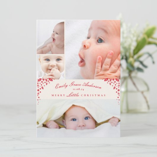 Baby Aankondiging 5 Collage Merry Little Christmas (Staand voorkant)