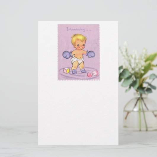  Baby Aankondiging/Boxing Handschoenen Briefpapier (Staand voorkant)