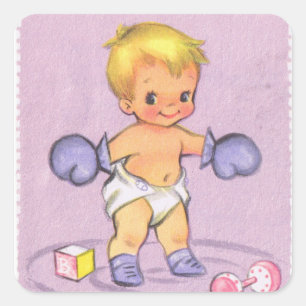 Baby Aankondiging/Boxing Handschoenen Vierkante Sticker