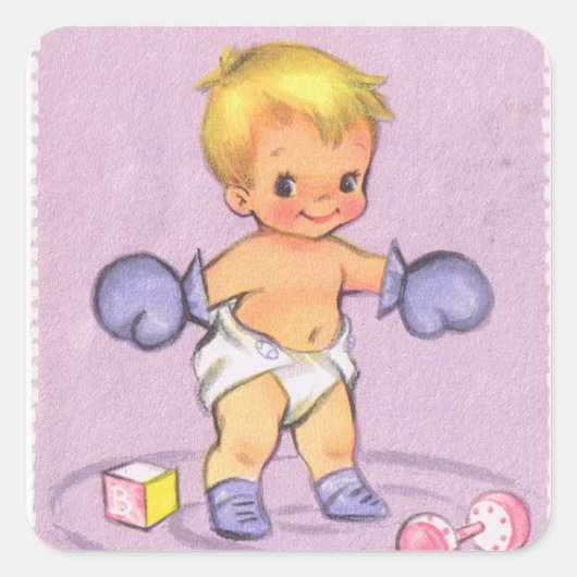  Baby Aankondiging/Boxing Handschoenen Vierkante Sticker (Voorkant)