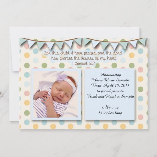 Baby Aankondiging, Christelijke Schrift voor Jonge Kaart (Voorkant)