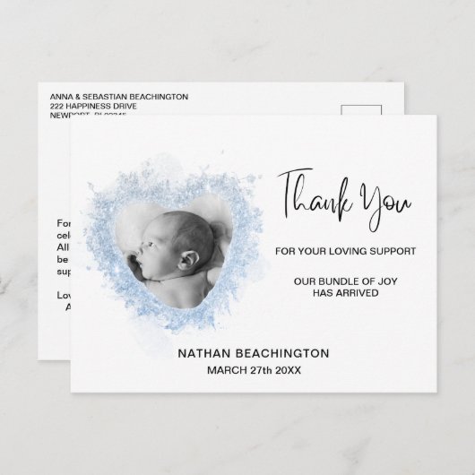 *~* Baby Aankondiging - Dank u Hart Briefkaart (Voorkant / Achterkant)