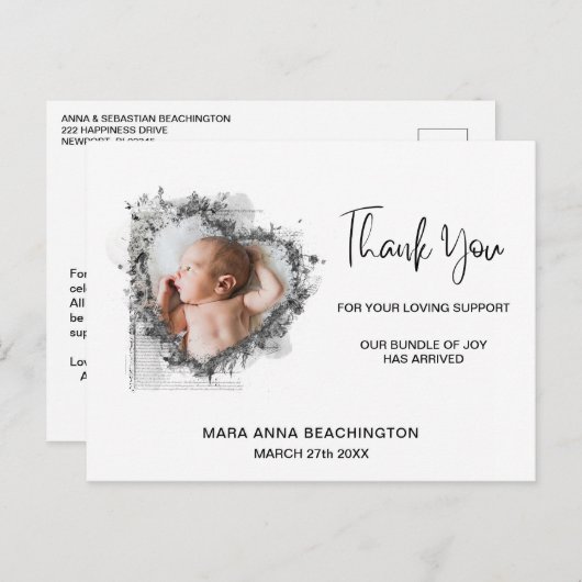 *~* Baby Aankondiging + Dank u Hart Briefkaart (Voorkant / Achterkant)