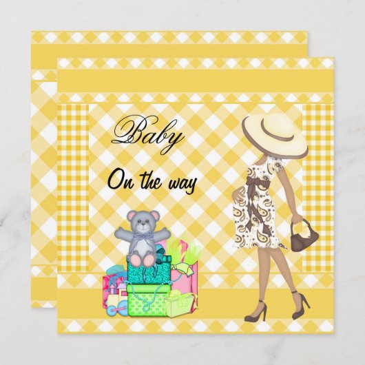Baby Aankondiging Gele cheques Gingham (Voorkant / Achterkant)