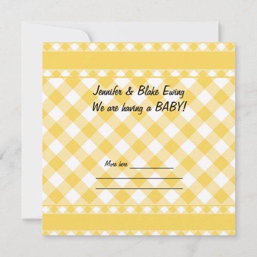 Baby Aankondiging Gele cheques Gingham (Achterkant)