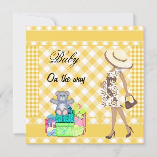 Baby Aankondiging Gele Ruitjes Gingham (Voorkant)