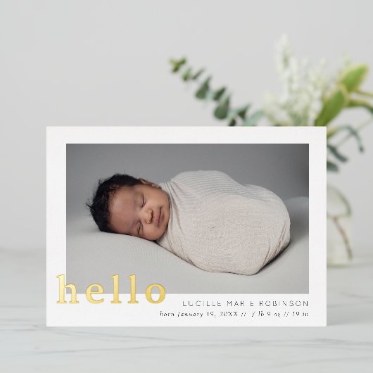Baby Aankondiging Hallo Geschreven (Staand Voorkant)