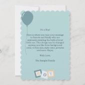 Baby Aankondiging, Hij is hier Kaart (Achterkant)