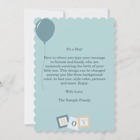 Baby Aankondiging, Hij is hier Kaart (Achterkant)