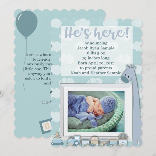 Baby Aankondiging, Hij is hier Kaart (Voorkant / Achterkant)