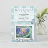 Baby Aankondiging, Hij is hier Kaart (Staand voorkant)