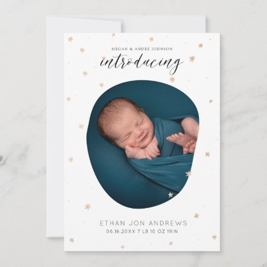 Baby Aankondiging Introductie gouden sterren met s (Voorkant)
