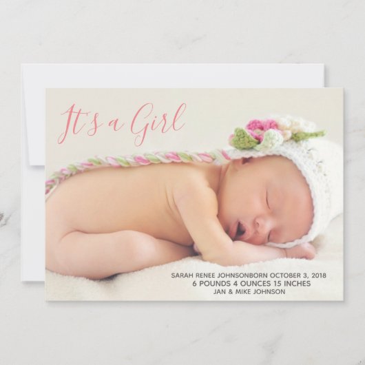 Baby Aankondiging Kaart - Het is een meisje (Voorkant)
