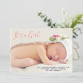 Baby Aankondiging Kaart - Het is een meisje (Staand voorkant)